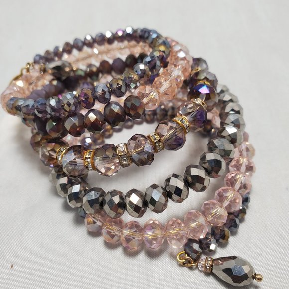 Ali Khan mauve glass bead 6 row coil bracelet - Picture 3 of 6